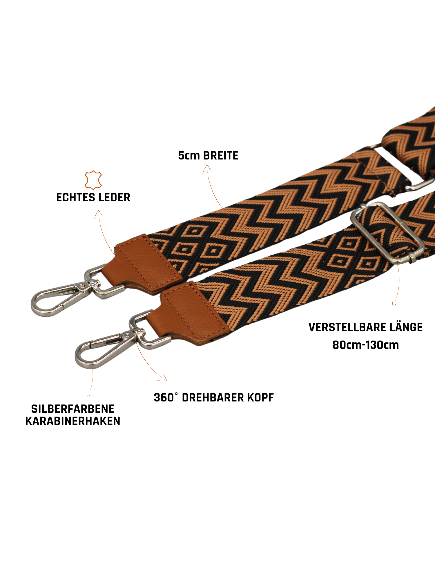 Schultergurt | Cognac Braun Silber