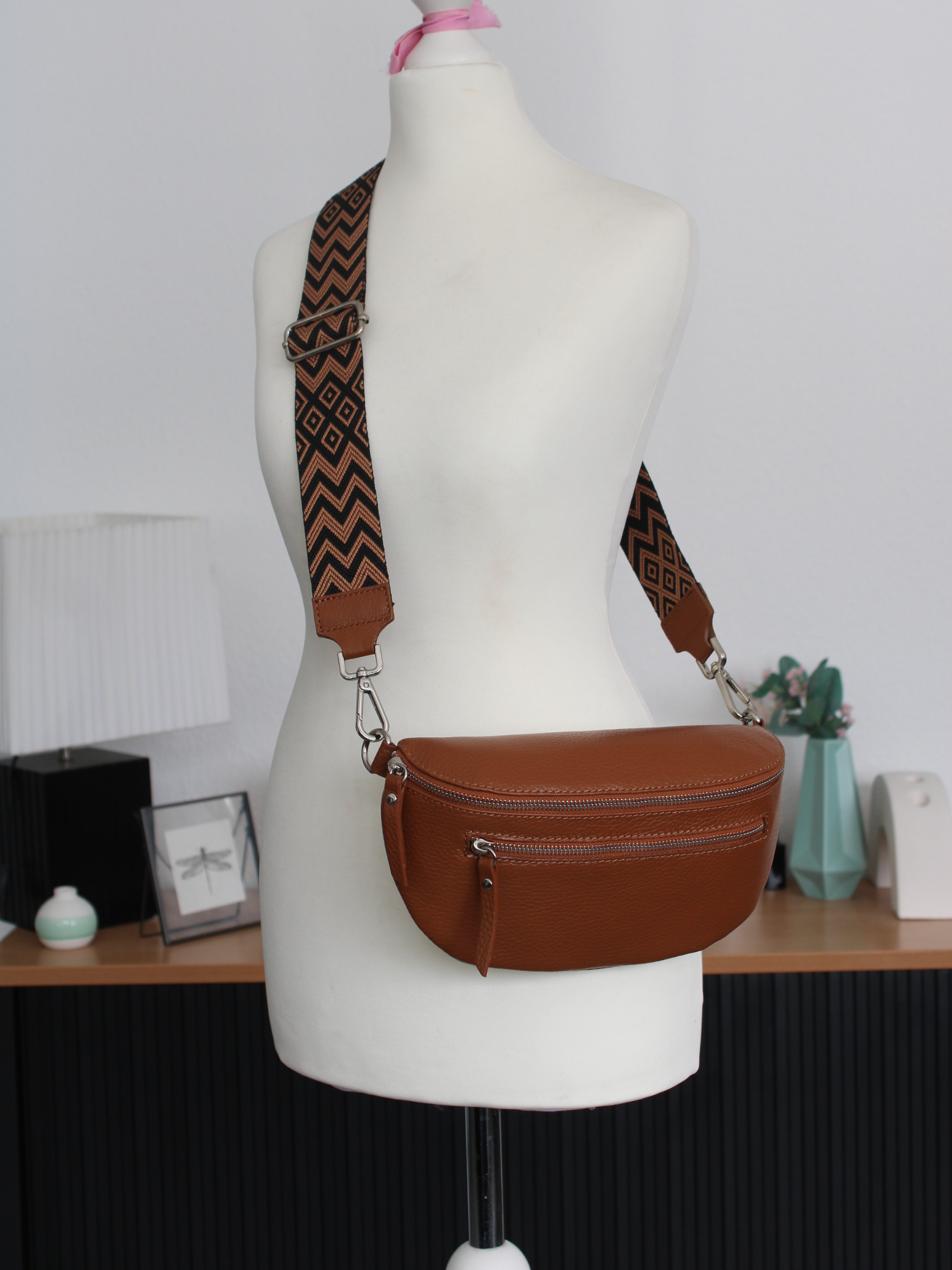 Schultergurt | Cognac Braun Silber