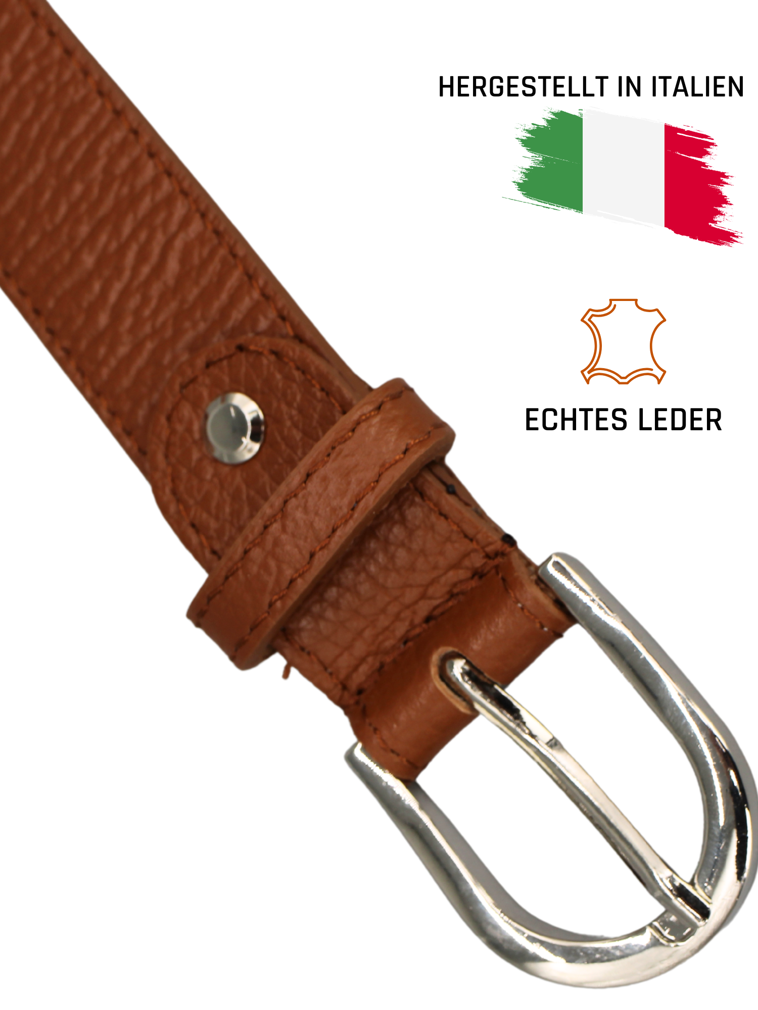 Ledergürtel - Cognacbraun | Silber