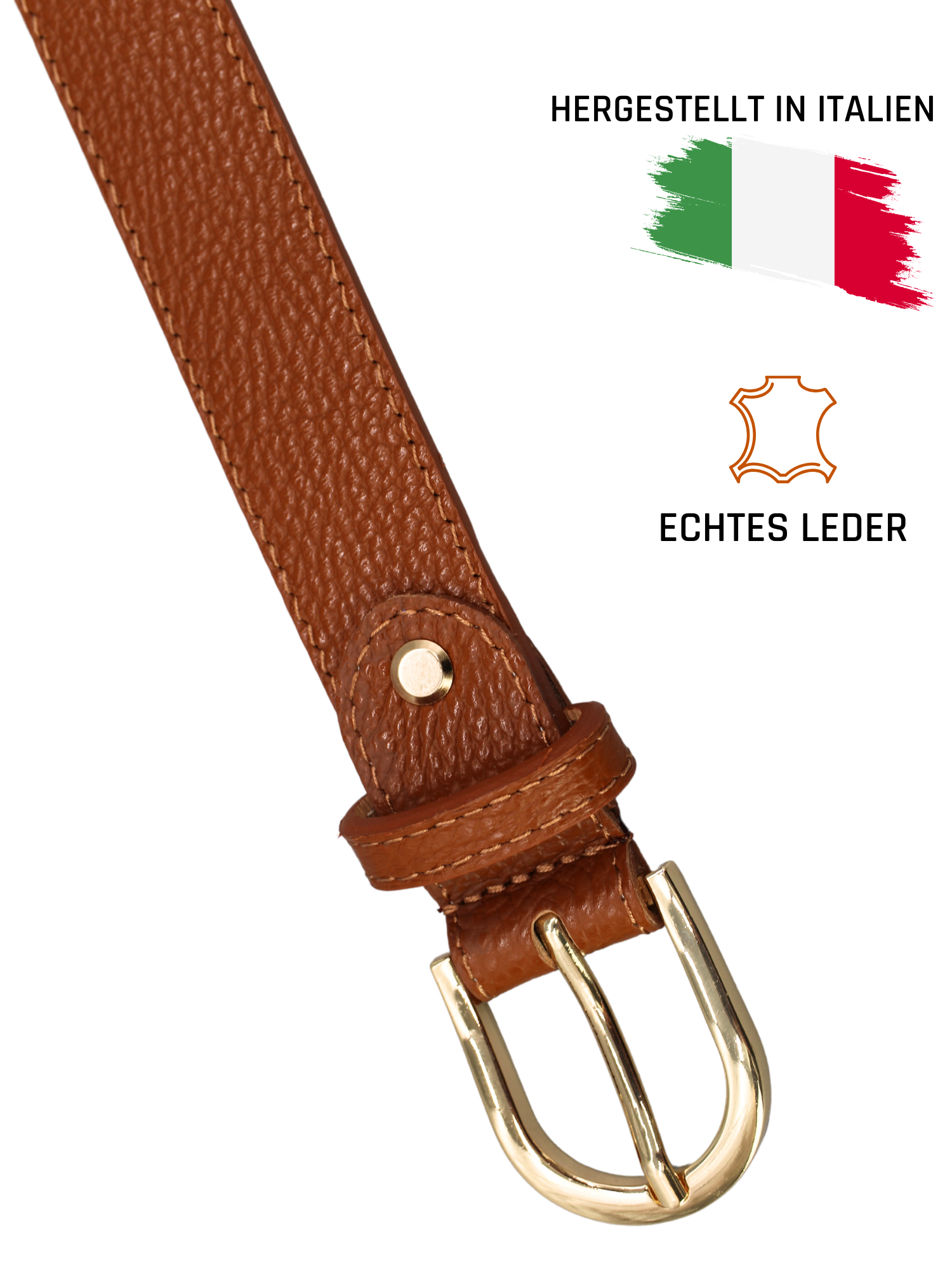 Ledergürtel - Cognacbraun | Gold