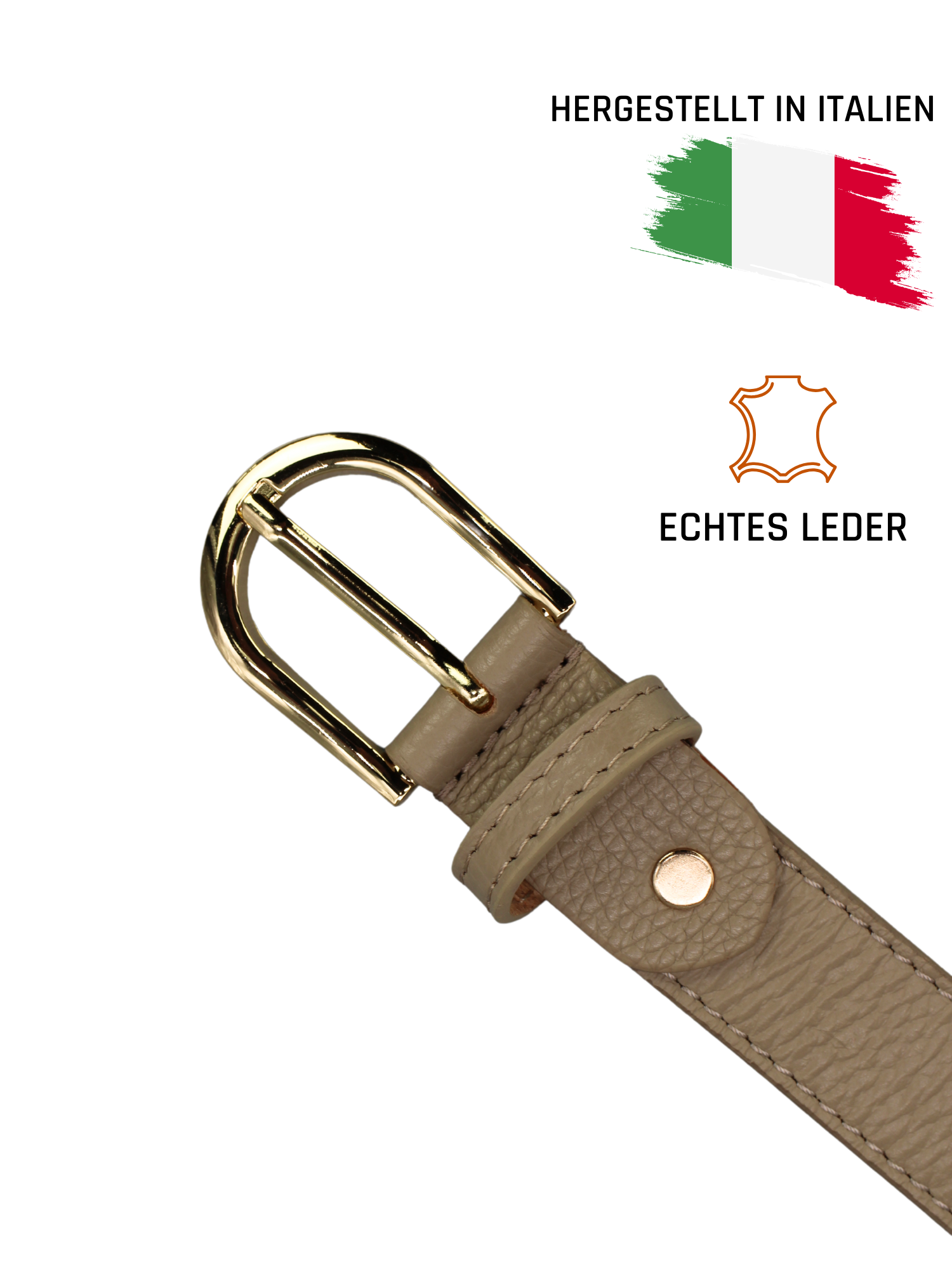 Ledergürtel - Taupe | Gold