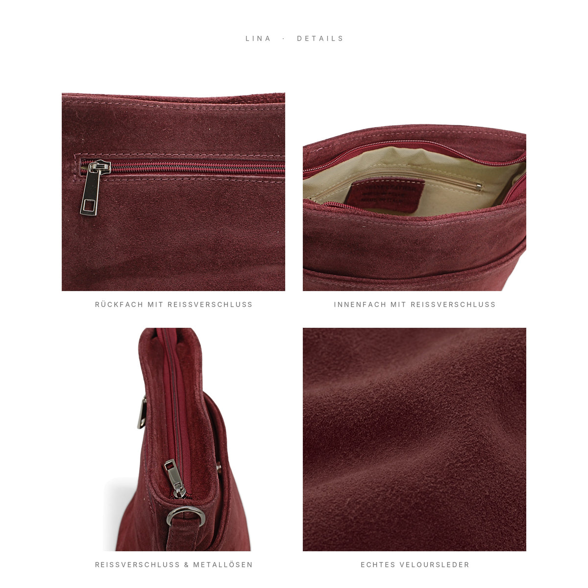Adel Bags Lina Umhängetasche Wildleder Bordeaux – Details