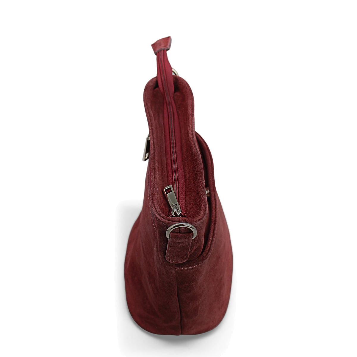 Adel Bags Lina Umhängetasche Wildleder Bordeaux – Seitenprofil