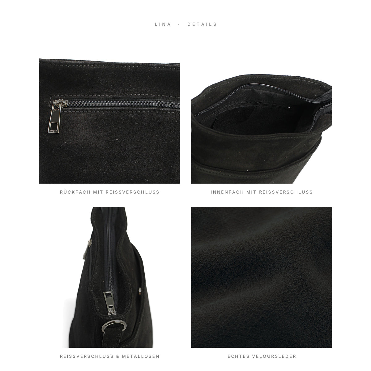 Adel Bags Lina Umhängetasche Wildleder Schwarz – Details