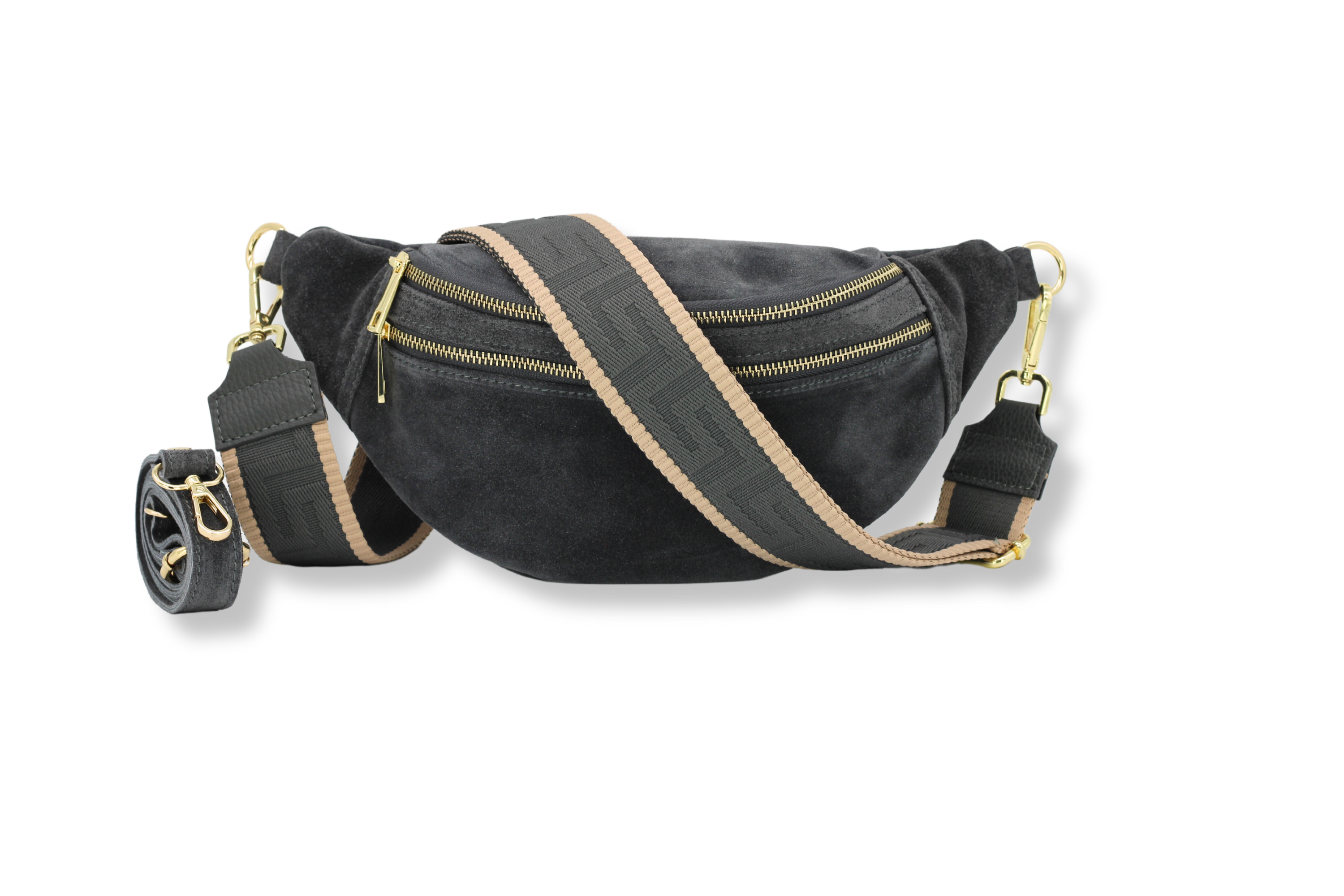 Black suede fanny pack hotsell