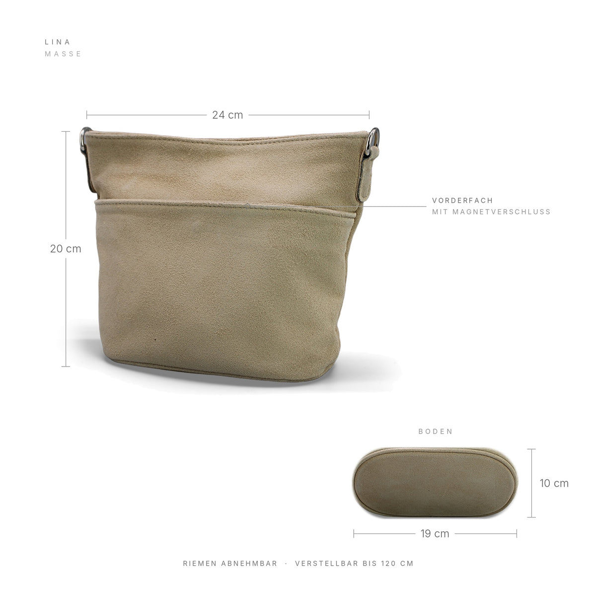 Adel Bags Lina Umhängetasche Wildleder Beige – Maße 24 × 20 × 10 cm