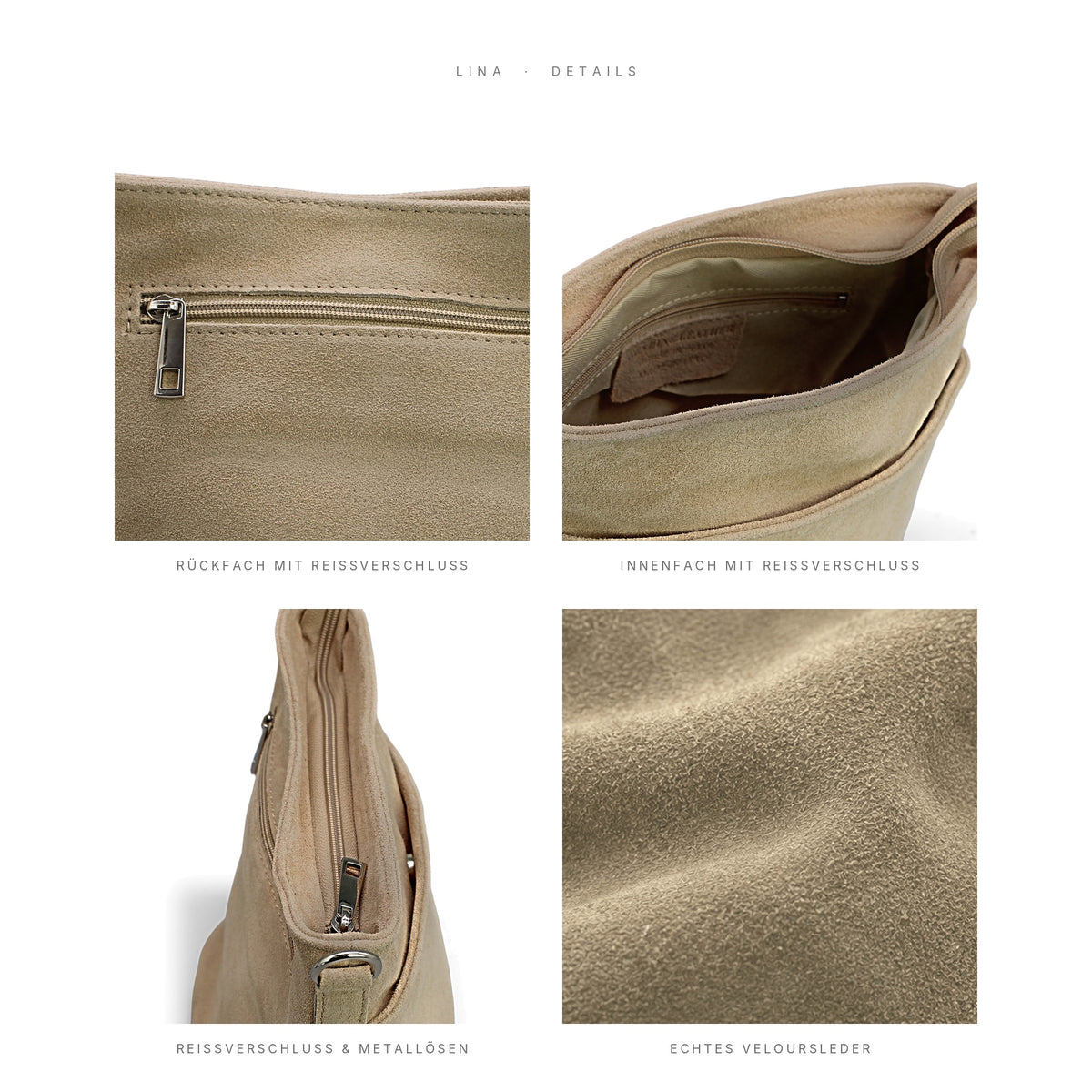 Adel Bags Lina Umhängetasche Wildleder Beige – Details