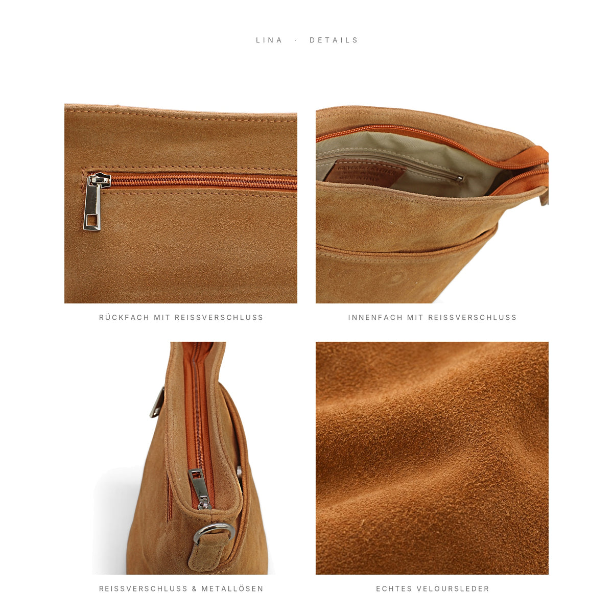 Adel Bags Lina Umhängetasche Wildleder Cognac – Details