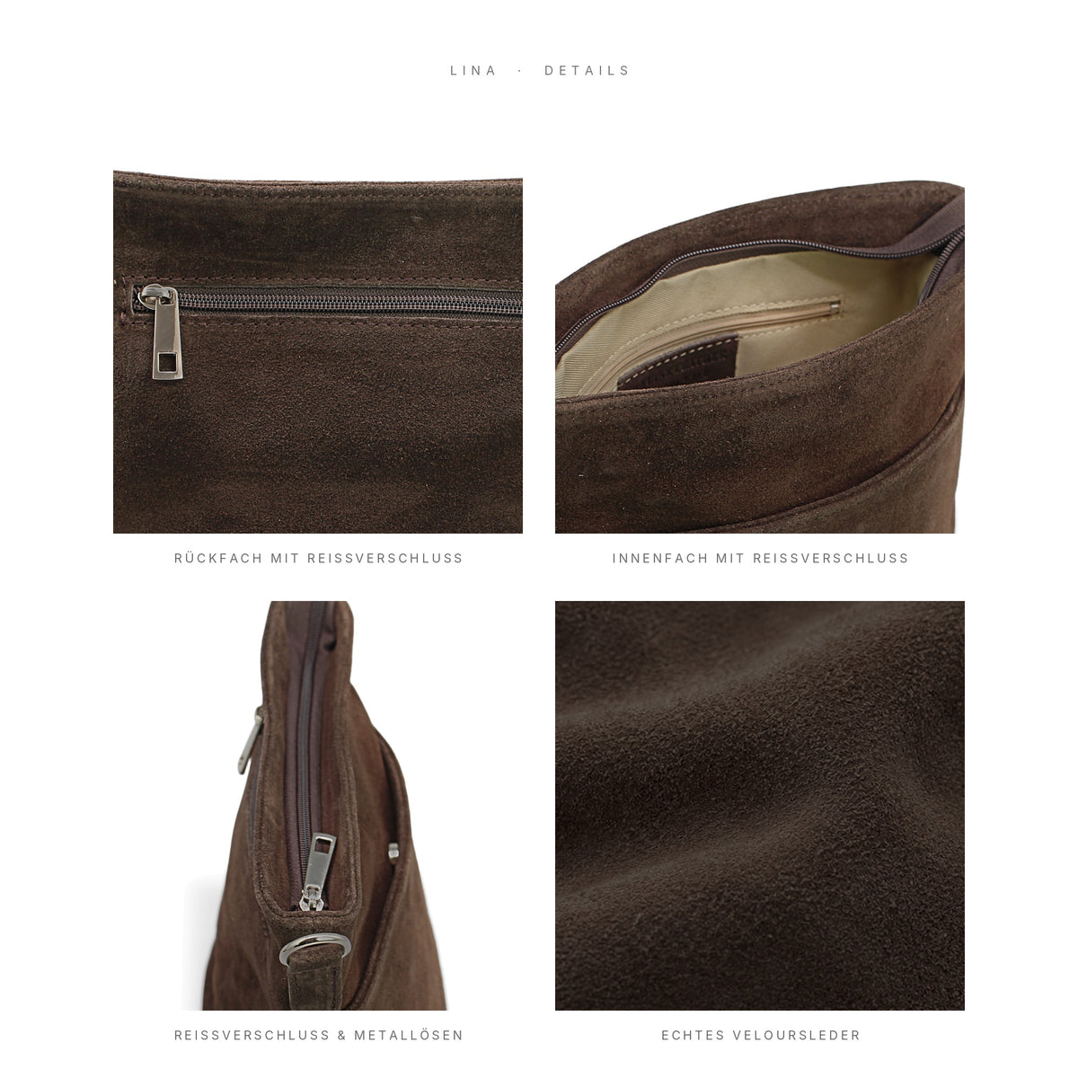 Adel Bags Lina Umhängetasche Wildleder Dunkelbraun – Details