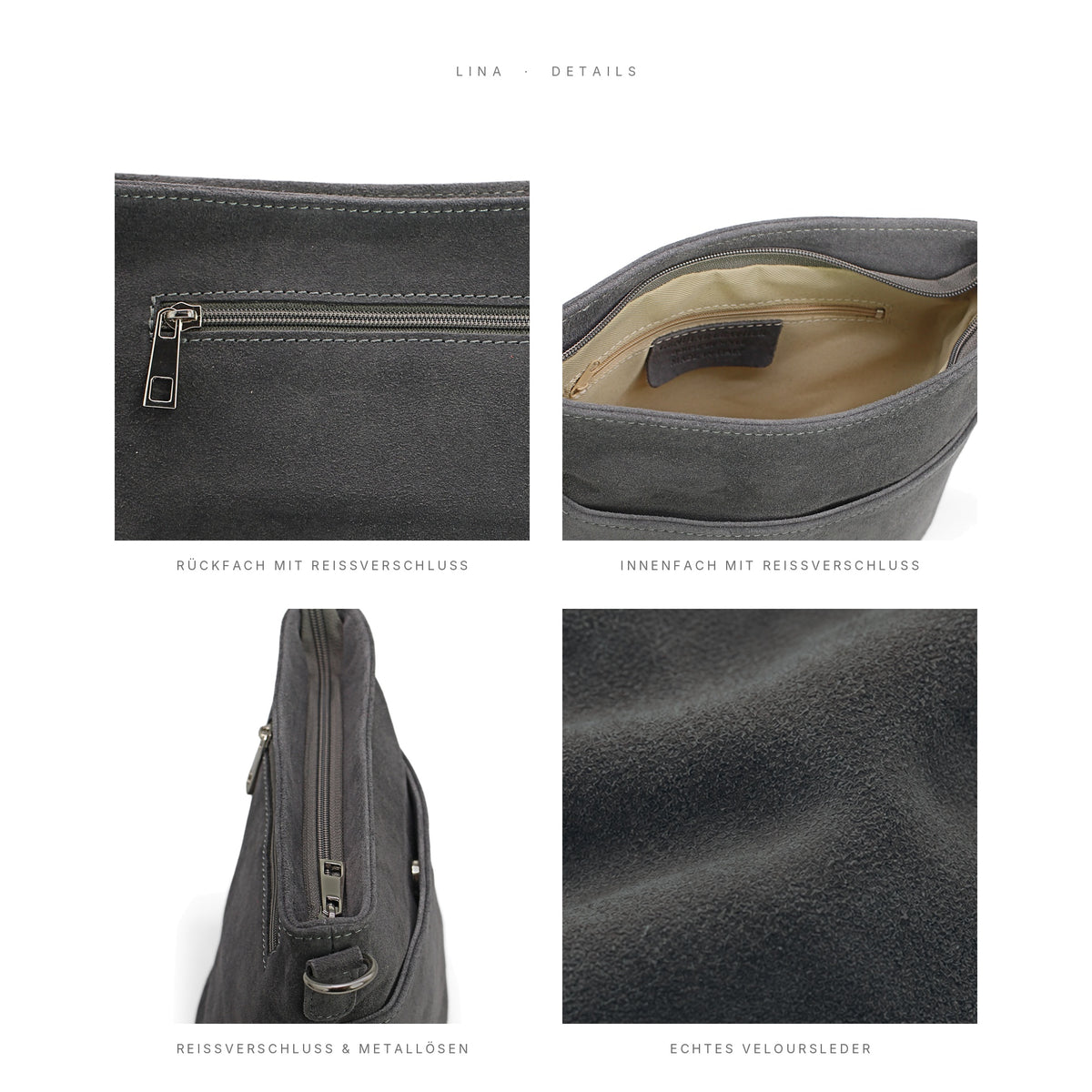 Adel Bags Lina Umhängetasche Wildleder Grau – Details