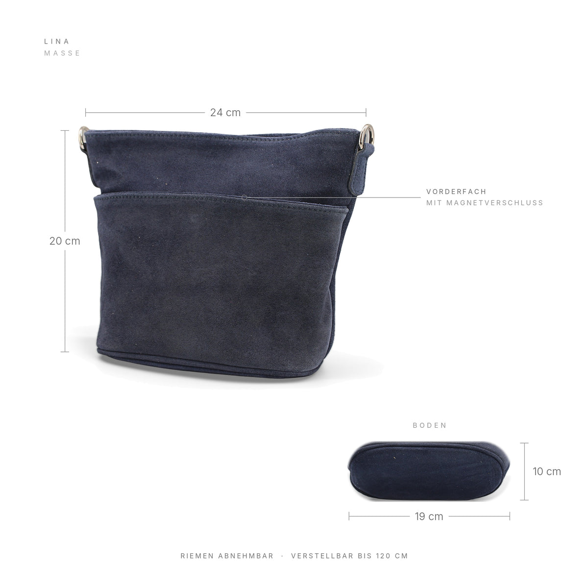 Adel Bags Lina Umhängetasche Wildleder Navyblau – Maße 24 × 20 × 10 cm