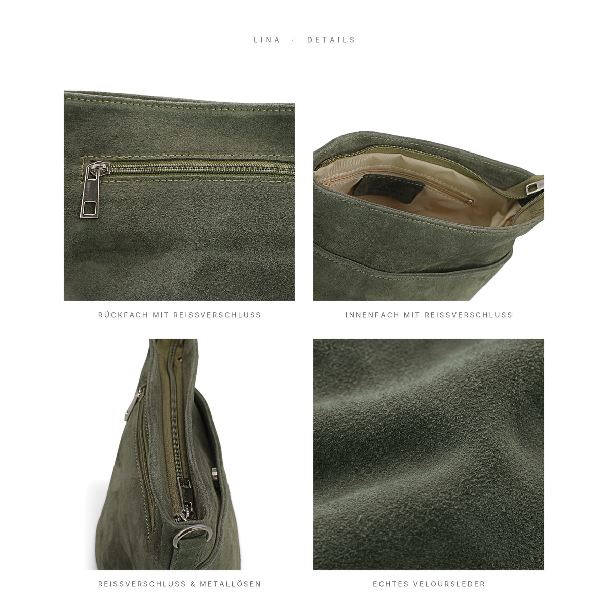 Adel Bags Lina Umhängetasche Wildleder Oliv – Details